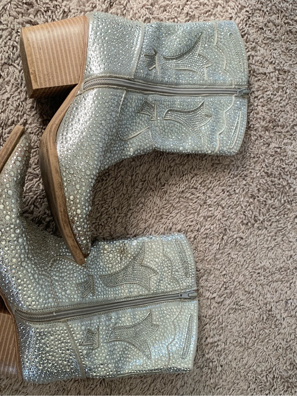 Sparkle Western Ankle Boots - Silver